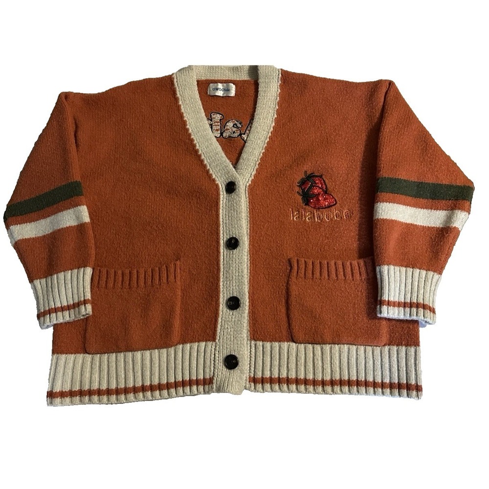 Kawaii Strawberry Cardigan Sweater Women's Oversized Orange Button Front Korean